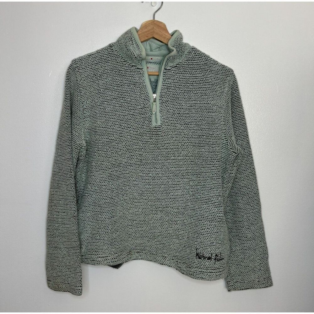 Weird Fish Women Macaroni Waffle Texture 1/4 Zip Green Sweatshirt Size M